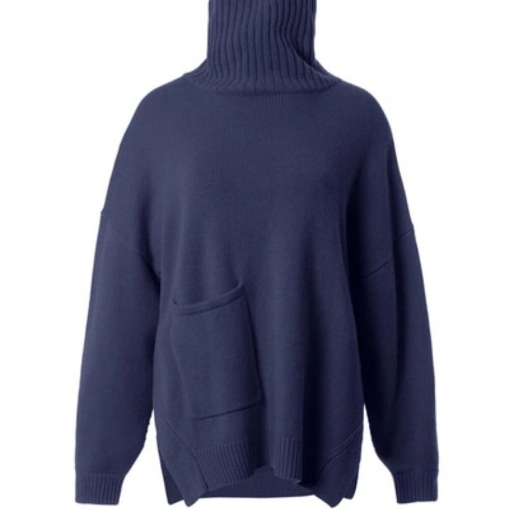 Tibi Oversized Navy 100% Cashmere Turtleneck Sweater XS/S